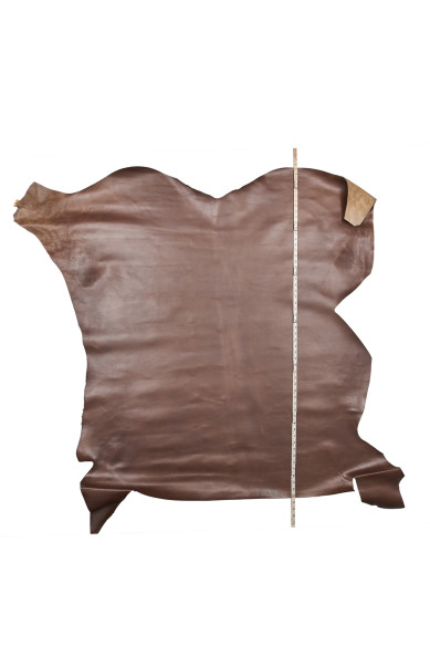 Pellame VINTAGE marrone, vitello liscio lucido effetto PULL UP, pelle naturale pieno fiore