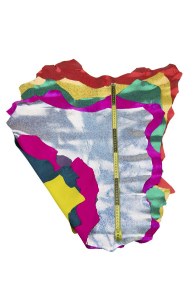 IRIDESCENT printed leather skin, purple, fuchsia, green, yellow and red metallic textured goatskin hide for hobbyists