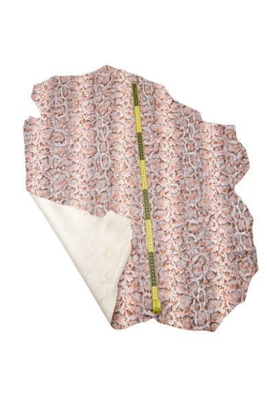 PYTHON textured leather skin, orange grey black white REPTILE snake printed goatskin, soft matt hide