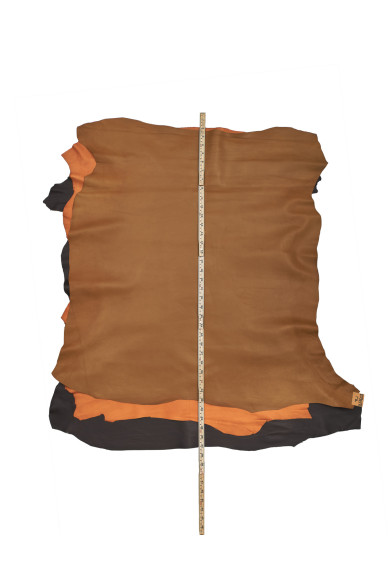 Orange, tan, brown sheepskin NAPPA, smooth soft lambskin leather hide for garments and craftings