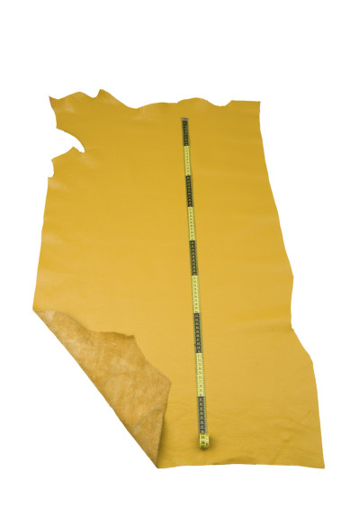 Pellame giallo con grana DOLLARO, vitello stampato morbido, pelle semi lucida gialla  1.4-1.6 mm