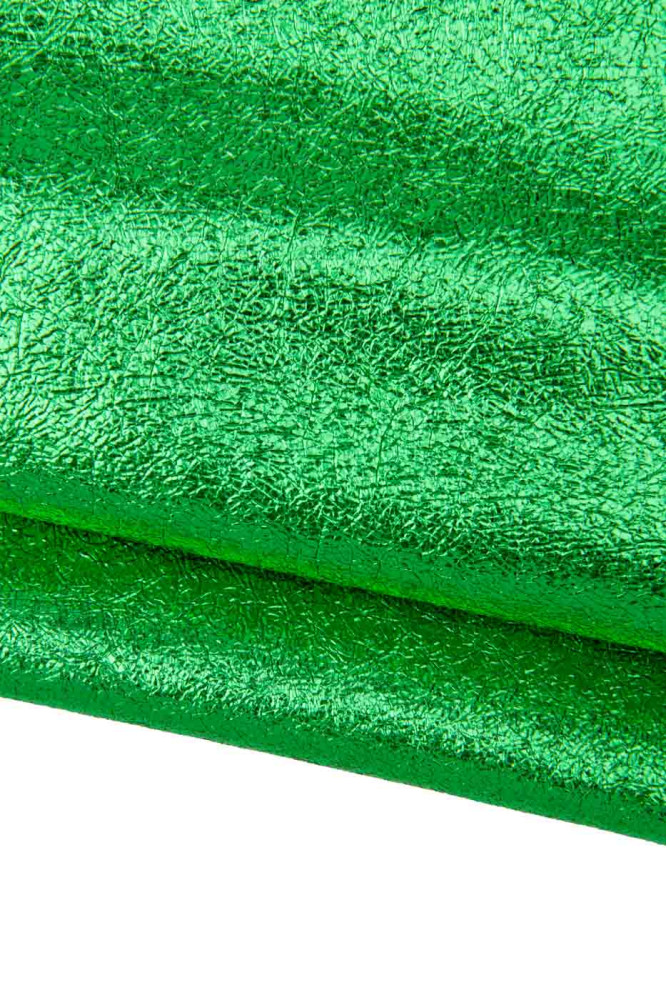 Green METALLIC leather skin, CRACKLED...