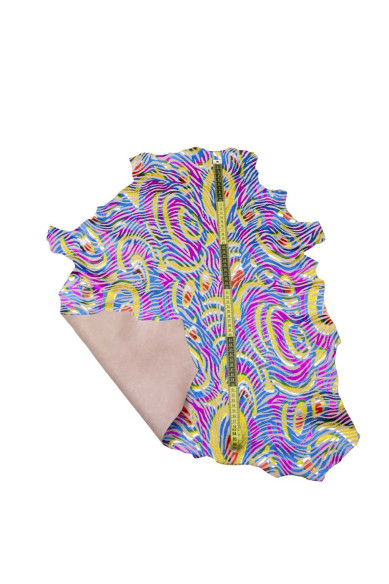 Multicolor zebra printed leather skin, IRIDESCENT metallic animal texture on powder pink suede goatskin for DIY projects