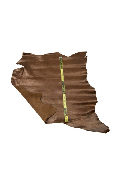 Brown PEARLIZED sporty leather skin, WRINKLED soft goatskin, glossy hide for crafters