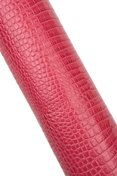 Pelle rosso corallo stampa COCCODRILLO, vitello LUCIDO un pò rigido 1.0 -1.2 mm