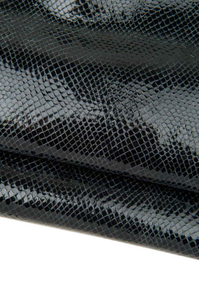 Pelle stampa RETTILE nera, capra LUCIDA stampa pitone, pellame serpente morbido