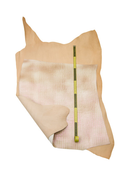 Set of 2 beige top quality leather hides, smooth VEGETABLE tanned goatskin + iridescent metallic CROCODILE embossed cowhide