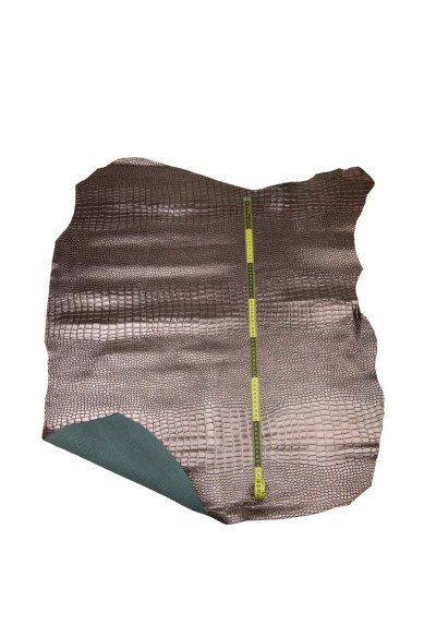 Pink metallic CROCODILE leather hide, embossed sparkle cowhide, soft calfskin for crafting