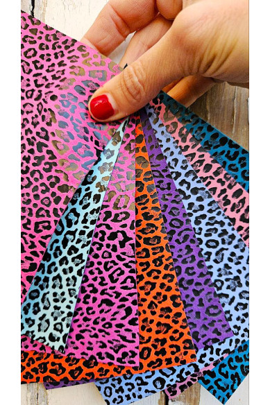 10 Selected leather scraps, random tones, tiny leopard printed, RANDOM mix colorful selection cheetah leather remnants