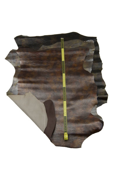 Glossy WRINKLED leather skin, soft SHADED goatskin for DIY projects