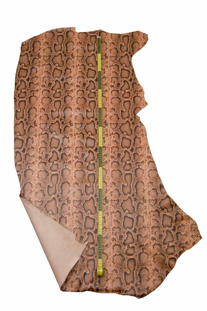Flesh pink PYTHON printed leather...