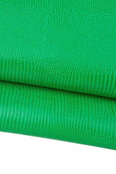 GREEN LIZARD embossed cowhide, glossy printed leather hide, slightly stiff calfskin, ideal for bags, wallets, purses