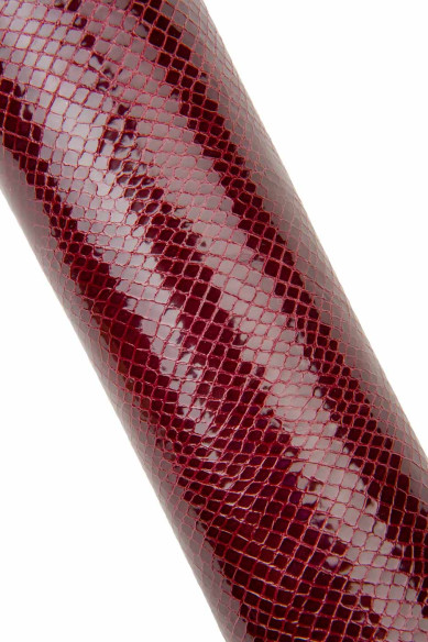 Burgundy PYTHON textured leather hide, snake printed goatskin, glossy soft REPTILE skin for hobbyists