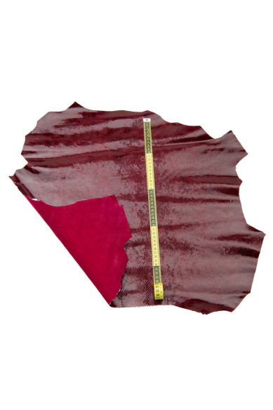 Burgundy PYTHON textured leather hide, snake printed goatskin, glossy soft REPTILE skin for hobbyists