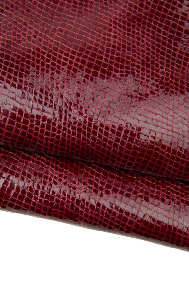 Pelle PITONE bordeaux, capra LUCIDA stampa serpente, pellame rettile morbido per hobbisti