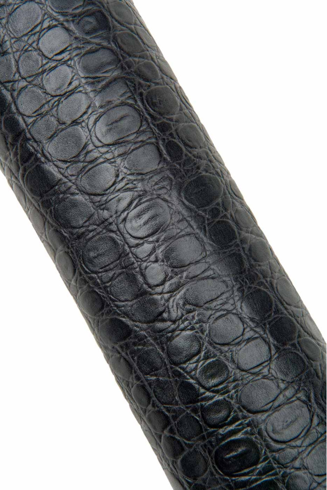 Dark brown CROCODILE embossed leather...