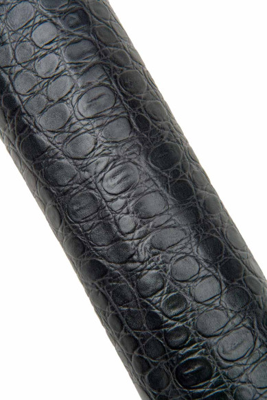 Pellame stampa COCCODRILLO testa di moro, vitello morbido motivo ANIMALIER, pelle lucida per artigianato