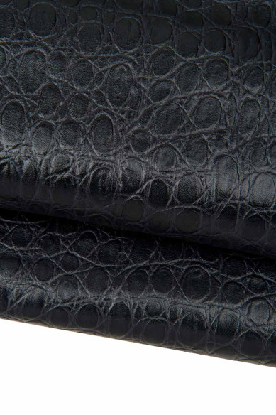 Pellame stampa COCCODRILLO testa di moro, vitello morbido motivo ANIMALIER, pelle lucida per artigianato