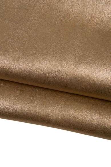 Brown METALLIC SUEDE leather skin, bright sparkle goatskin, elegant soft hide for hobbyists