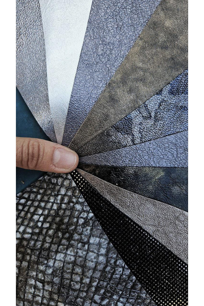 10 Selected leather scraps, GREY and...