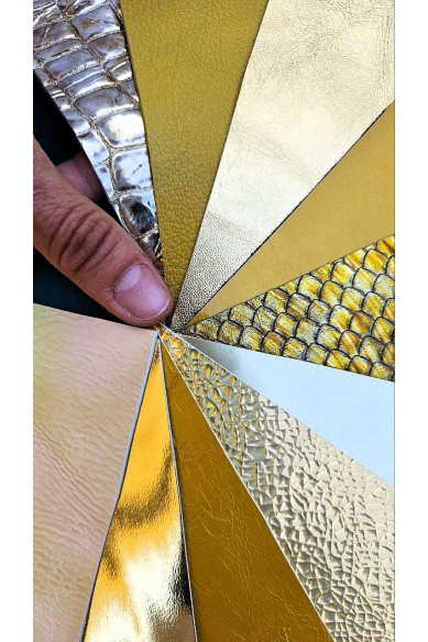 10 Selected leather scraps, GOLD tones, printed and metalic printed,mix selection leather pieces as per pictures