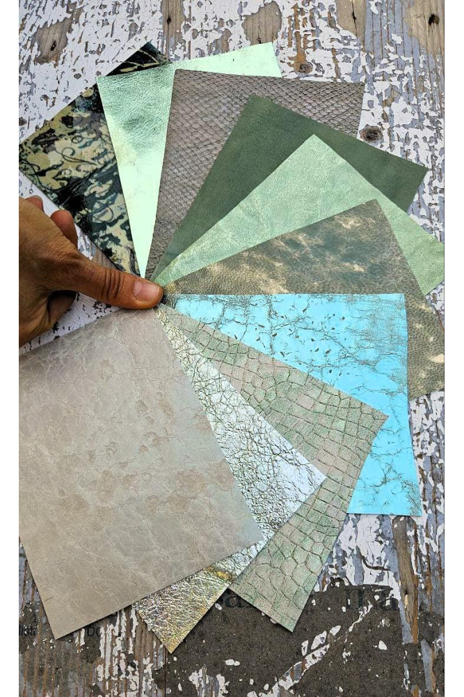 10 Selected leather scraps, GREEN...