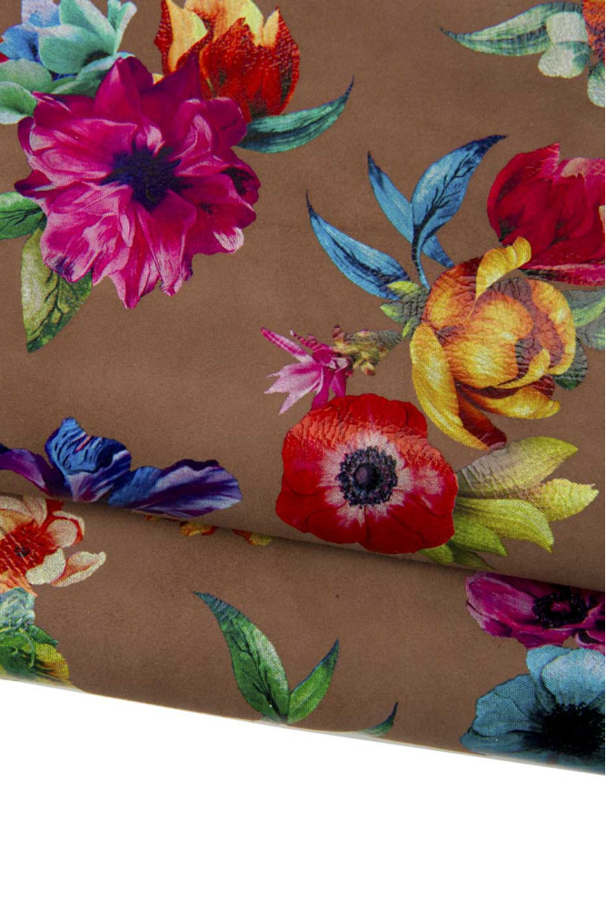 MULTICOLOR FLORAL print on goatskin,...