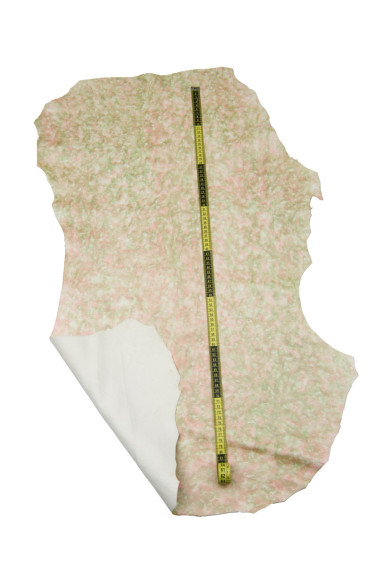 Pelle verde - arancio effetto simil TIE DYE, capra morbida perlata, pellame per il fai da te