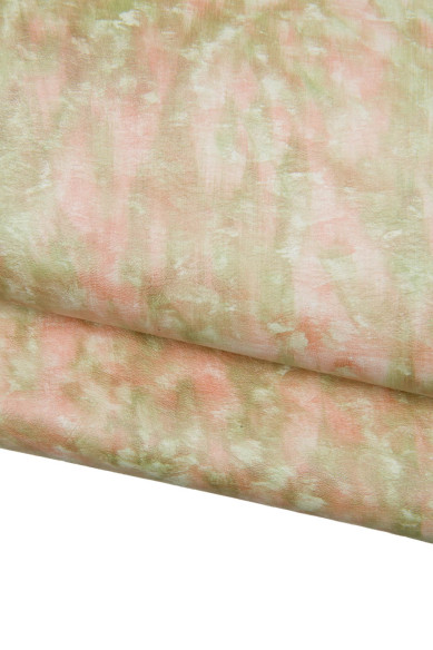 Green - orange TIE DYE printed leather skin, soft pearlized goatskin, hide for DIY projects