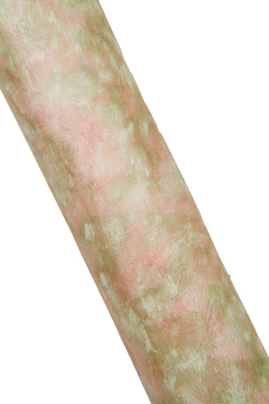 Pelle verde - arancio effetto simil TIE DYE, capra morbida perlata, pellame per il fai da te