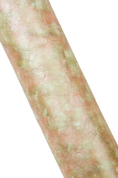 Pelle verde - arancio effetto simil TIE DYE, capra morbida perlata, pellame per il fai da te