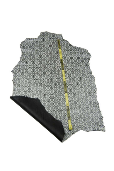 Pelle stampa BAROCCA grigio - nero, capra CRACKLE lucida morbida , pellame per hobbisti