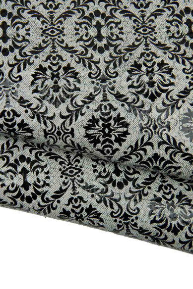 Pelle stampa BAROCCA grigio - nero, capra CRACKLE lucida morbida , pellame per hobbisti