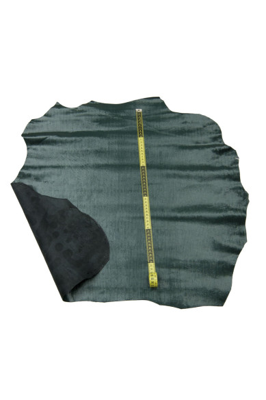 Pellame SERPENTE verde scuro, capra VERNICIATA intagliata, pelle vernice lucida stampata morbida