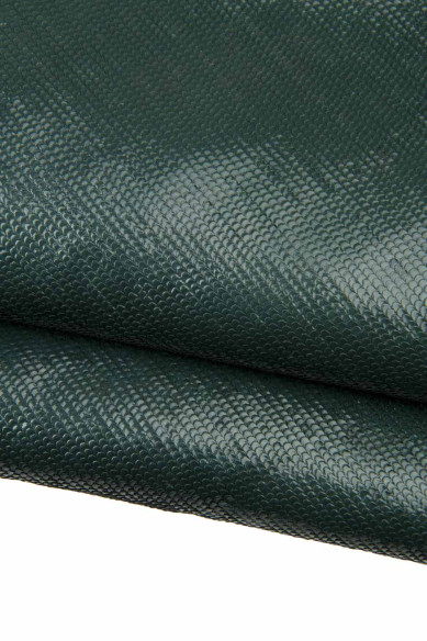 Pellame SERPENTE verde scuro, capra VERNICIATA intagliata, pelle vernice lucida stampata morbida