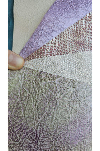 5 Ritagli di pellami unici selezionati, toni ROSA LAVANDA, stampe varie, laminate e non, pezzi mix di fantasie come da foto