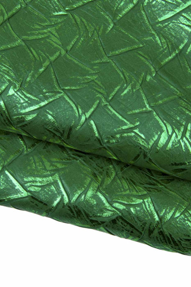 Pelle LAMINATA verde stampa simil coccodrillo, pellame capretto metallizzato MORBIDISSIMO per il fai da te