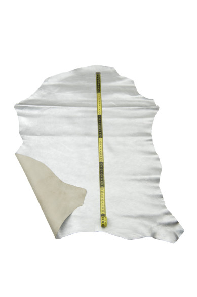 SILVER leather skin tiny grain - METALLIC goatskin, slightly wrinkled, soft hide for hobbyists