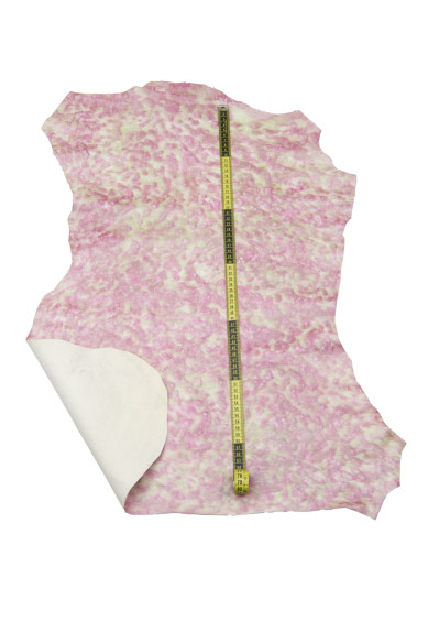 Pellame rosa verde PERLATO, capra stampa astratta, pelle pregiata effetto STROPICCIATO, morbida, per hobbisti