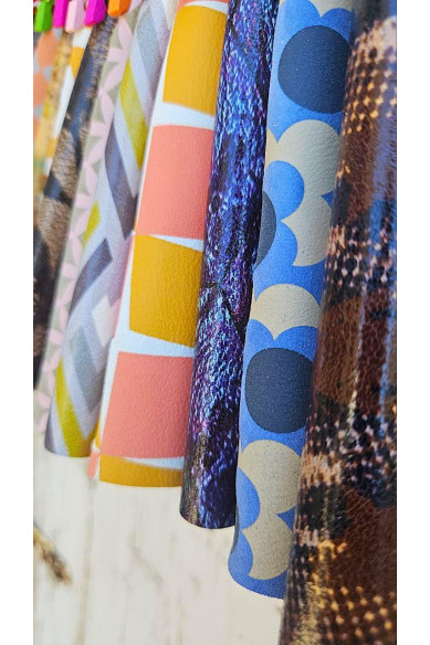 10 Colorful Printed Leather Scraps RANDOM selection, GEOMETRIC and ABSTRACT leather scraps  6x5" / 15x12 cm and 10x8" / 20x25 cm