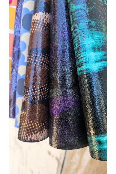 10 Colorful Printed Leather Scraps RANDOM selection, GEOMETRIC and ABSTRACT leather scraps  6x5" / 15x12 cm and 10x8" / 20x25 cm