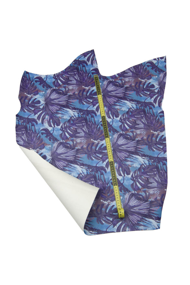 FLOWER printed leather hide, blue...