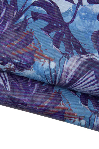 FLOWER printed leather hide, blue texture on SAFFIANO printed cowhide, stiff matt calfskin for crafting