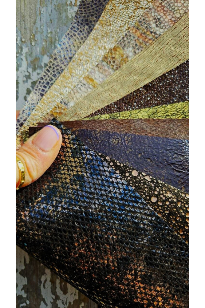 10 Selected leather scraps, GOLD and...