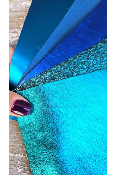 5 Selected leather scraps, solid color, BLUE, finishing various, selection leather pieces as per pictures 8x10" / 20x25 cm