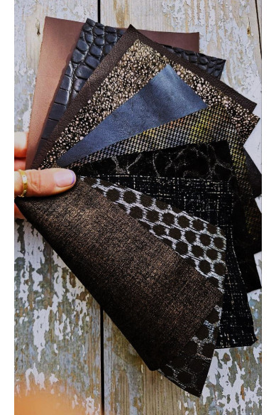 Set of 10 Unique Leather Scraps and Remnants, Mixed BROWN Prints in Dark and Light Tones, Assorted Patterns