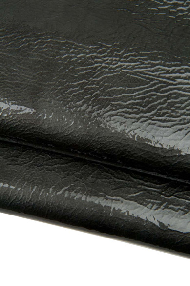 Pelle NAPLAK grigio scuro, pellame VERNICE lucida morbida, agnello verniciato per hobbisti