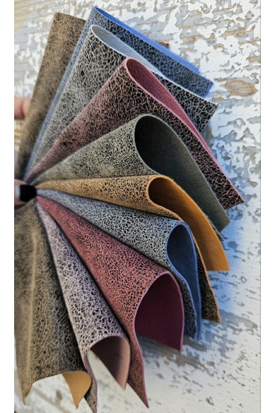 10 Premium Leather Scraps in Multicolor Tones, Mixed Prints with CRAKLE Effects, Assorted Remnants