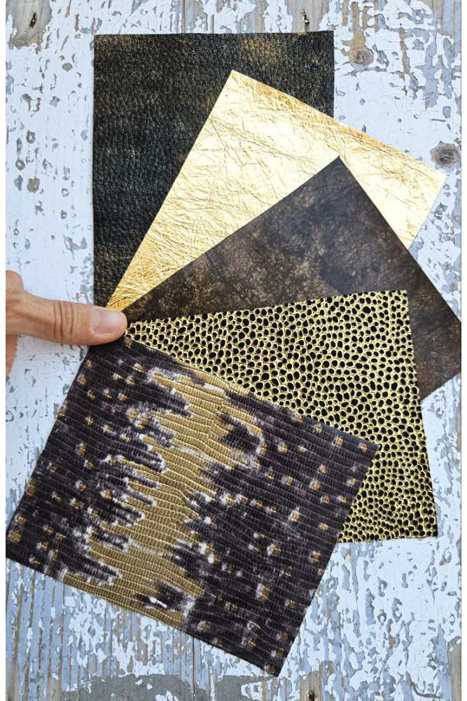 5 Selected leather scraps, GOLD...