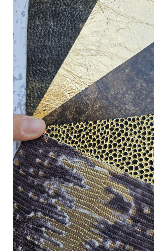 5 Selected leather scraps, GOLD...